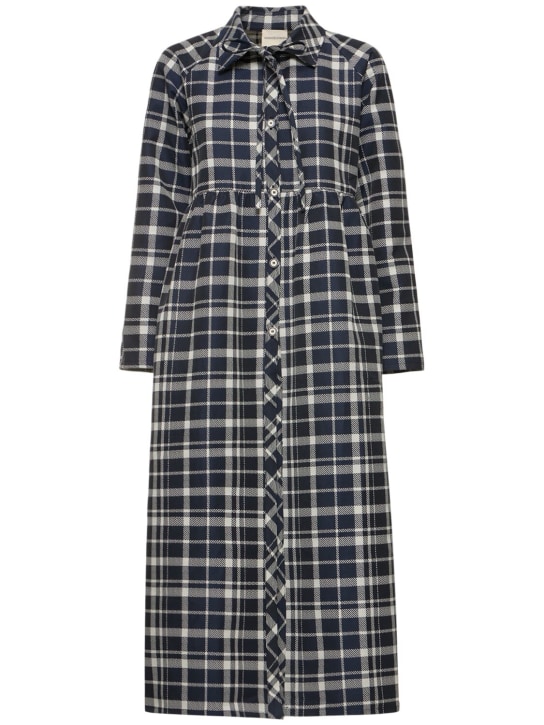 Maria de la Orden: Cambon printed check long coat - Beyaz/Mavi - women_0 | Luisa Via Roma