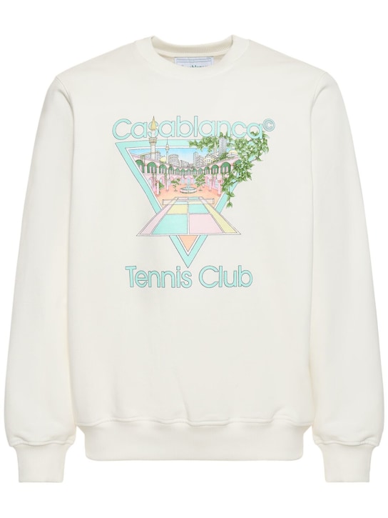 Casablanca: Tennis Club organic cotton sweatshirt - Beyaz - men_0 | Luisa Via Roma