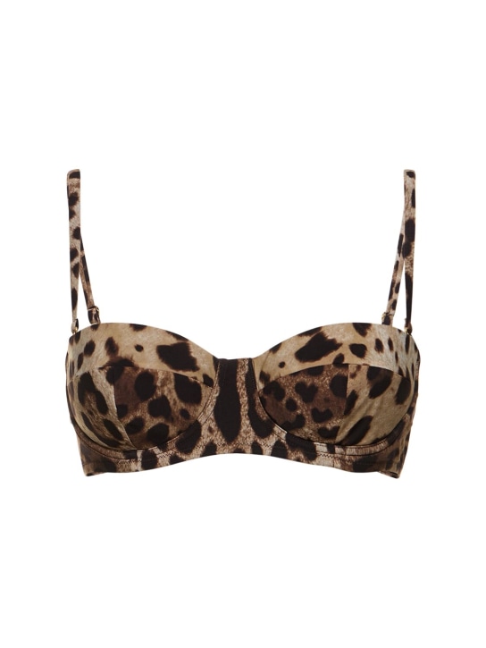 Dolce&Gabbana: Top bikini in Lycra stampata - Leopard - women_0 | Luisa Via Roma