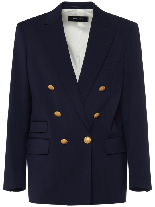 Dsquared2: Double breasted wool blazer - Navy - men_0 | Luisa Via Roma