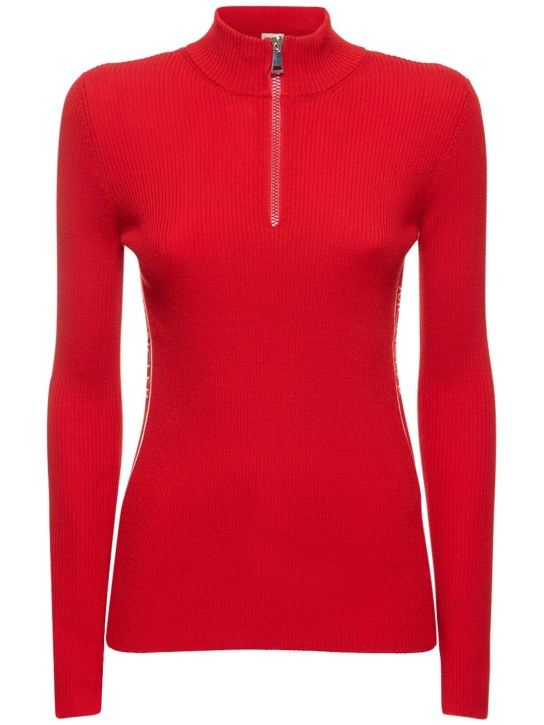Moncler: Ciclista ultra fine wool knit sweater - Kırmızı - women_0 | Luisa Via Roma