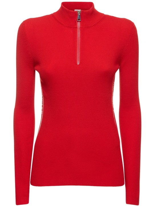 Moncler: Pull-over en maille de laine ultra-fine Ciclista - Rouge - women_0 | Luisa Via Roma