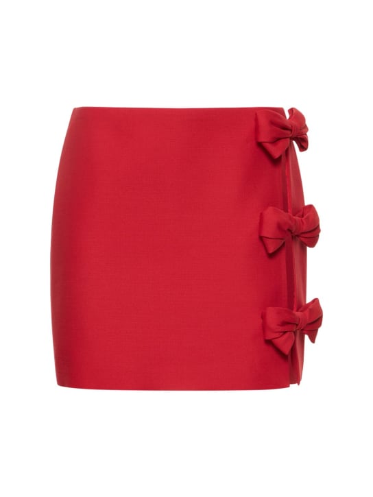 Valentino: Jupe courte en crêpe de soie et laine détail nœuds - Rouge - women_0 | Luisa Via Roma