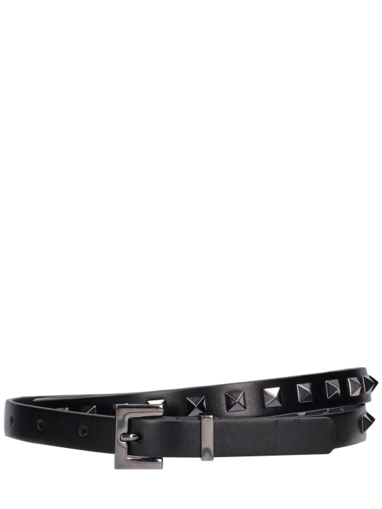 Valentino Garavani: 15mm Rockstud leather belt - Black - women_0 | Luisa Via Roma
