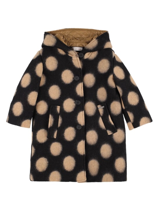 Monnalisa: Wool blend coat - Siyah/Bej - kids-girls_0 | Luisa Via Roma