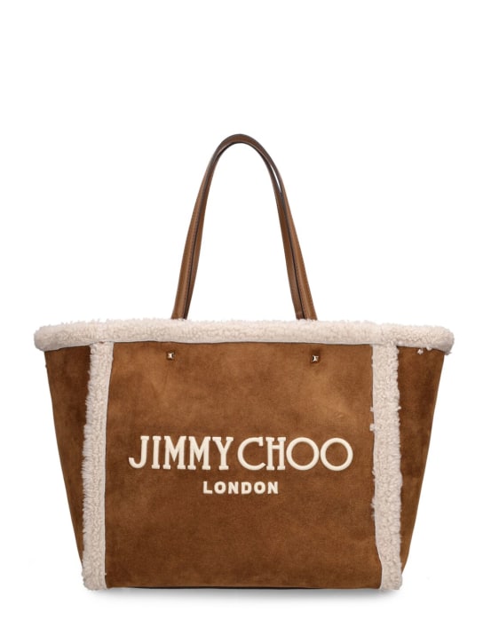 Jimmy Choo: Avenue shearling tote bag - Khaki/Brown/Natural - women_0 | Luisa Via Roma