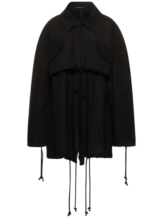 Yohji Yamamoto: Layered cotton drill short jacket - Siyah - women_0 | Luisa Via Roma