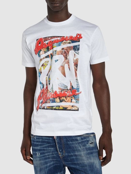 Dsquared2: T-shirt en coton imprimé Rocco Siffredi - Blanc - men_1 | Luisa Via Roma