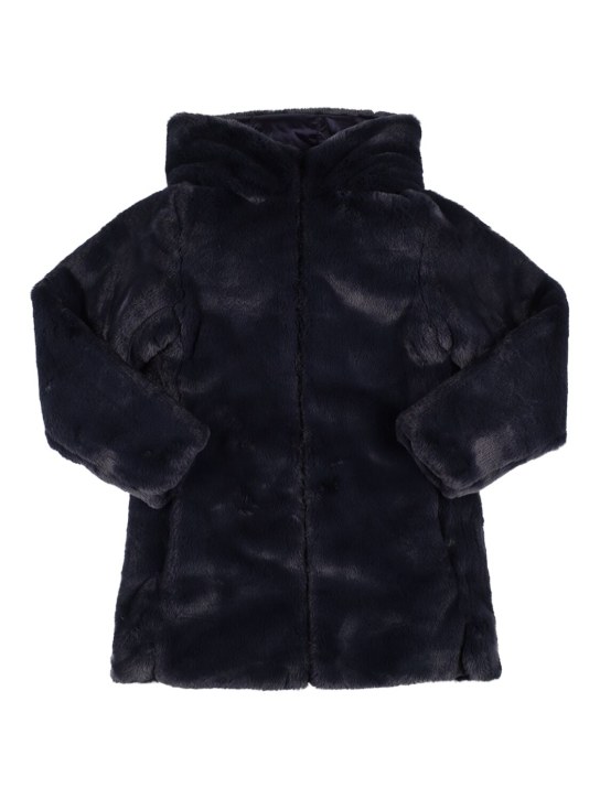 Save The Duck: Reversible faux fur & recycled coat - Navy - kids-girls_0 | Luisa Via Roma