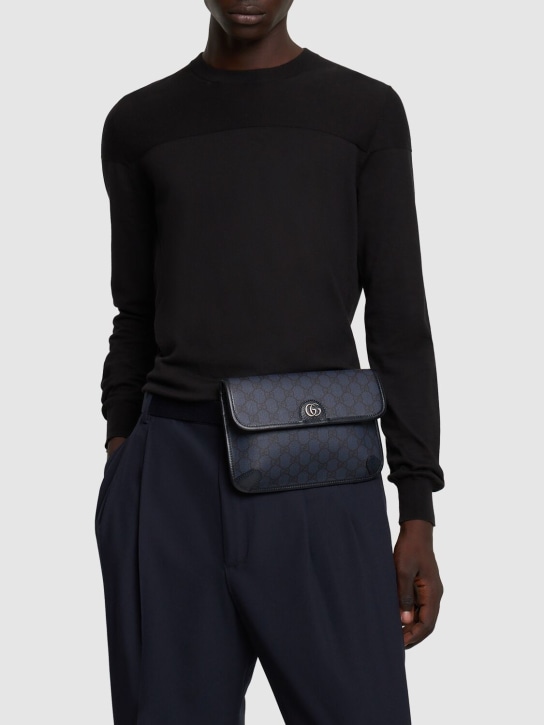 Gucci: Ophidia GG supreme belt bag - Blue/Black - men_1 | Luisa Via Roma
