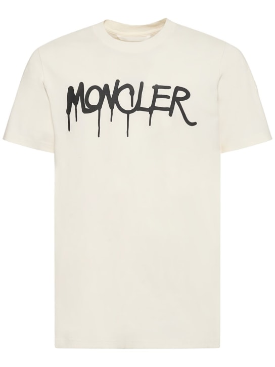 Moncler: Logo detail heavy cotton t-shirt - Weiß - men_0 | Luisa Via Roma