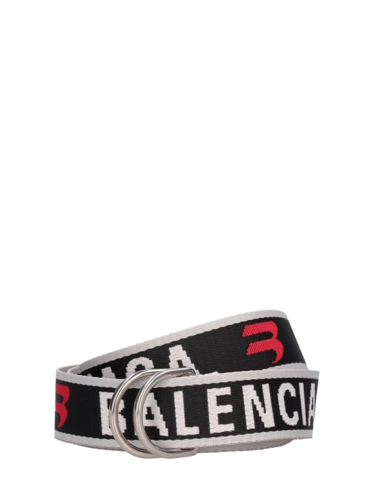 Balenciaga: 3.5cm 로고 자카드 D-링 벨트 - 그레이 - men_0 | Luisa Via Roma