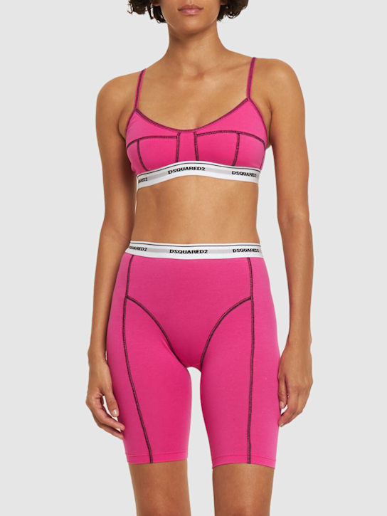 Dsquared2: Logo cotton jersey bike shorts - Fuchsia/White - women_1 | Luisa Via Roma