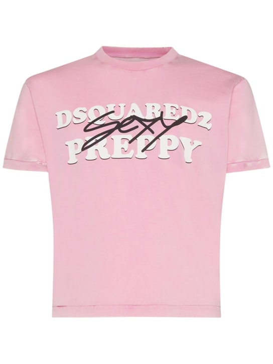 Dsquared2: T-shirt en coton imprimé Preppy - Lilas - men_0 | Luisa Via Roma