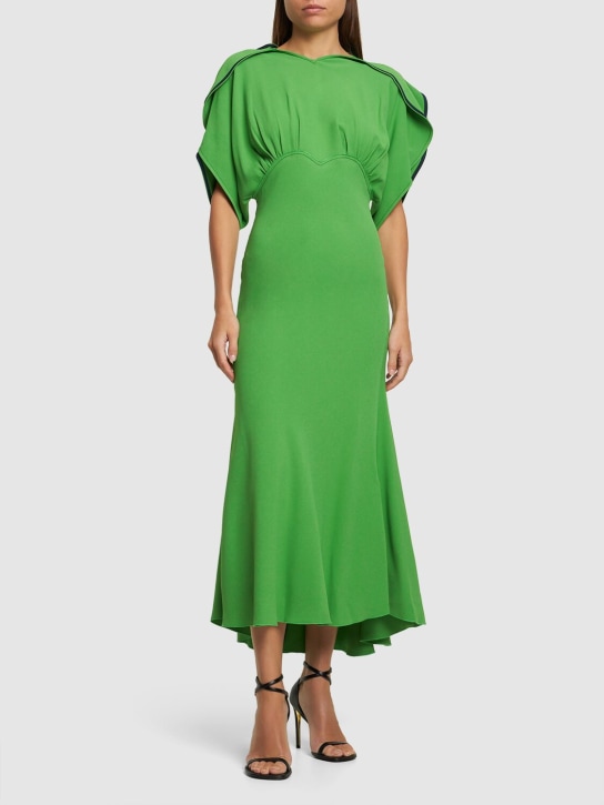 Victoria Beckham: Gathered Dolman viscose blend midi dress - Green - women_1 | Luisa Via Roma