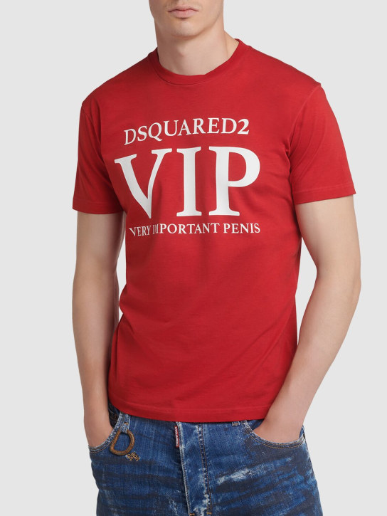 Dsquared2: T-shirt en jersey de coton imprimé - Rouge - men_1 | Luisa Via Roma