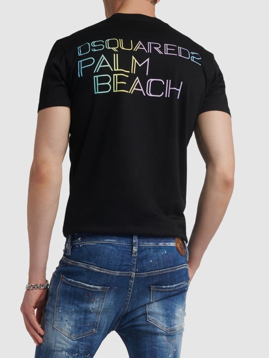 Dsquared2: T-shirt en coton imprimé Palm Beach - Noir - men_1 | Luisa Via Roma