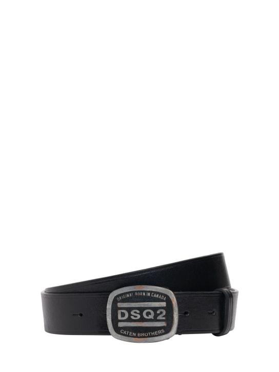 Dsquared2: Dsq2 leather buckle belt - Black - men_0 | Luisa Via Roma