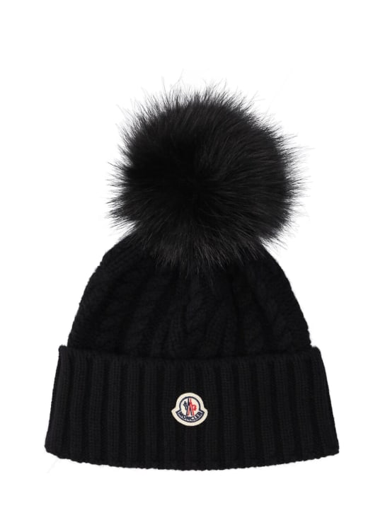 Moncler: Tricot wool & cashmere hat - Black - women_0 | Luisa Via Roma