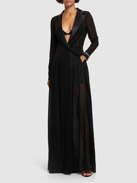 Dolce&Gabbana: Sheer silk long shirt dress - Schwarz - women_1 | Luisa Via Roma