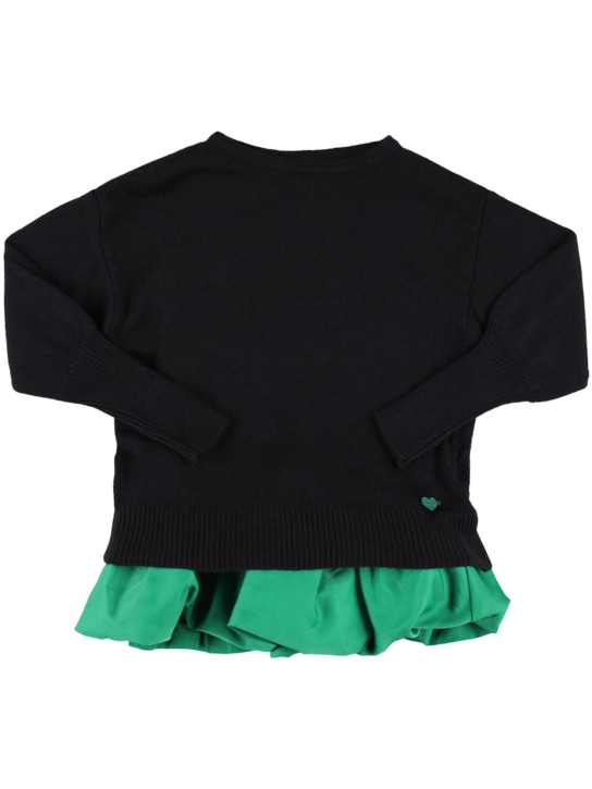 Monnalisa: 棉质针织&绸缎连衣裙 - 黑色/绿色 - kids-girls_0 | Luisa Via Roma