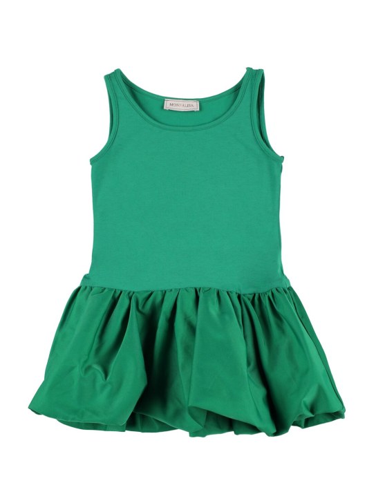 Monnalisa: Kleid aus Baumwollstrick und Satin - Schwarz/Grün - kids-girls_1 | Luisa Via Roma