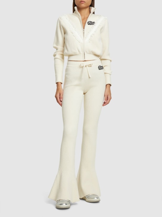 Alessandra Rich: Wool blend rib knit flared pants - Ivory - women_1 | Luisa Via Roma