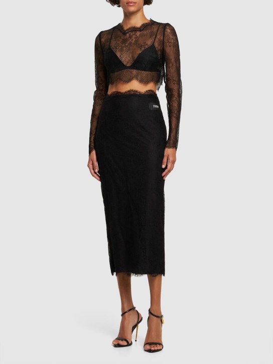 Dolce&Gabbana: Chantilly fil coupé lace midi skirt - Black - women_1 | Luisa Via Roma