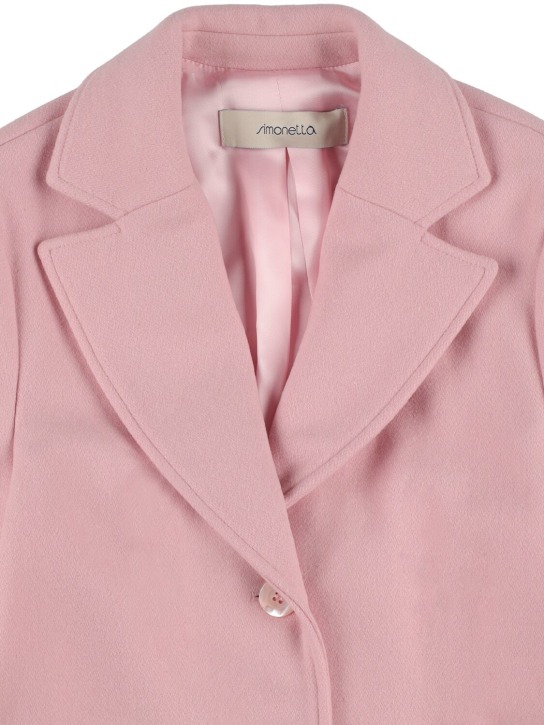 Simonetta: Wool blend coat w/ faux fur - Pink/Cream - kids-girls_1 | Luisa Via Roma