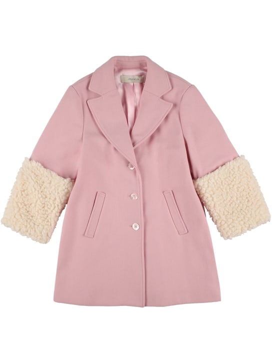 Simonetta: Wool blend coat w/ faux fur - kids-girls_0 | Luisa Via Roma