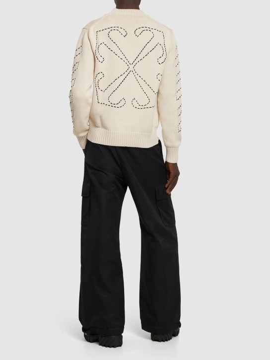 Off-White: Suéter de punto de algodón - Beige - men_1 | Luisa Via Roma