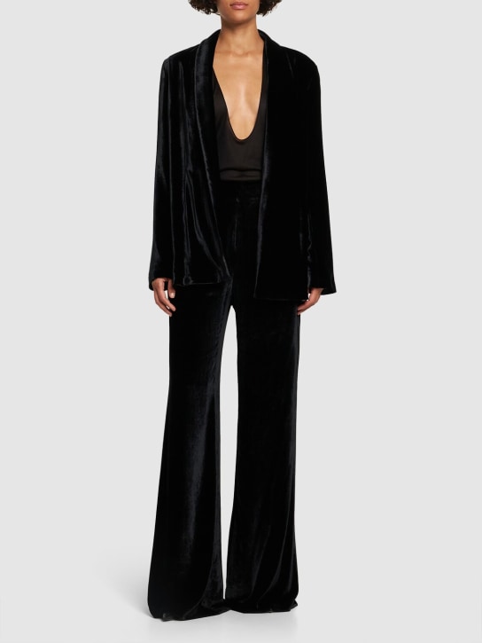 Galvan: Julianne open velvet blazer - Black - women_1 | Luisa Via Roma