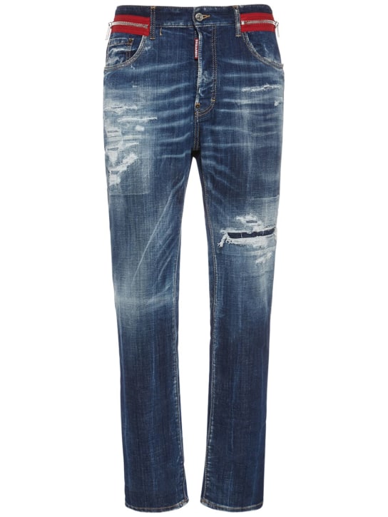 Dsquared2: 642 fit zipped cotton denim jeans - Mavi - men_0 | Luisa Via Roma