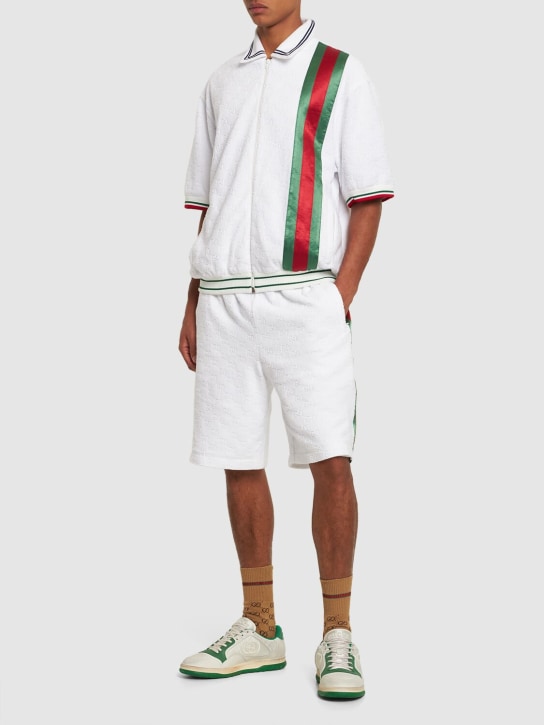 Gucci: GG sponge sweat shorts w/ web detail - Beyaz - men_1 | Luisa Via Roma