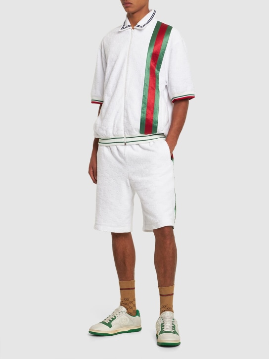 Gucci: GG sponge polo shirt w/ Web detail - White/Multi - men_1 | Luisa Via Roma