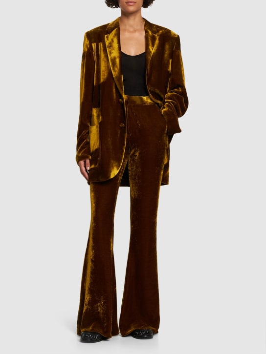 Petar Petrov: Mittellange, ausgestellte Hose aus Samt - Dunkles Gold - women_1 | Luisa Via Roma