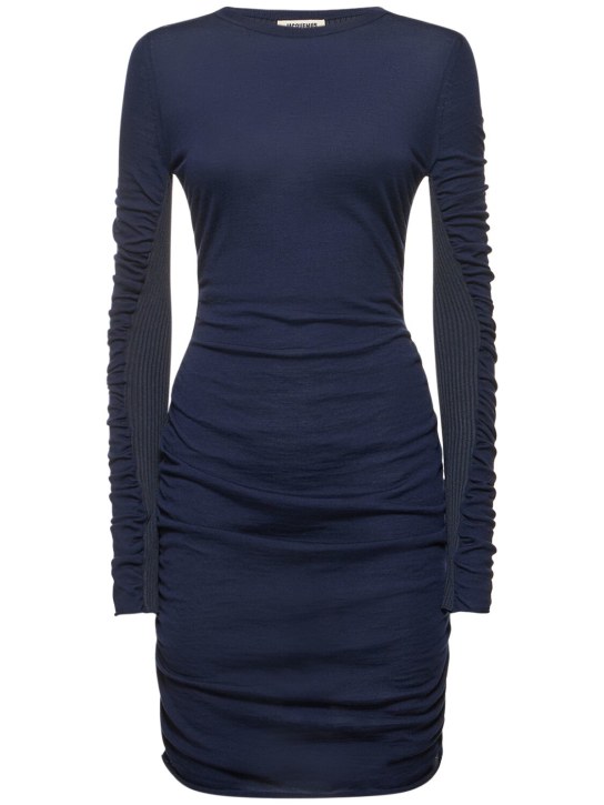 Jacquemus: Vestido corto de lana - Azul Marino - women_0 | Luisa Via Roma