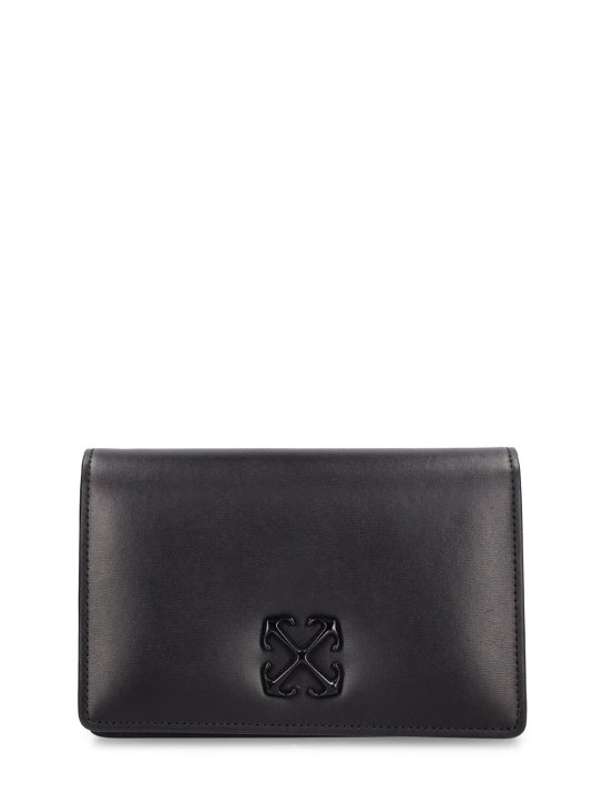Off-White: Jitney leather wallet w/ chain - Siyah - women_0 | Luisa Via Roma