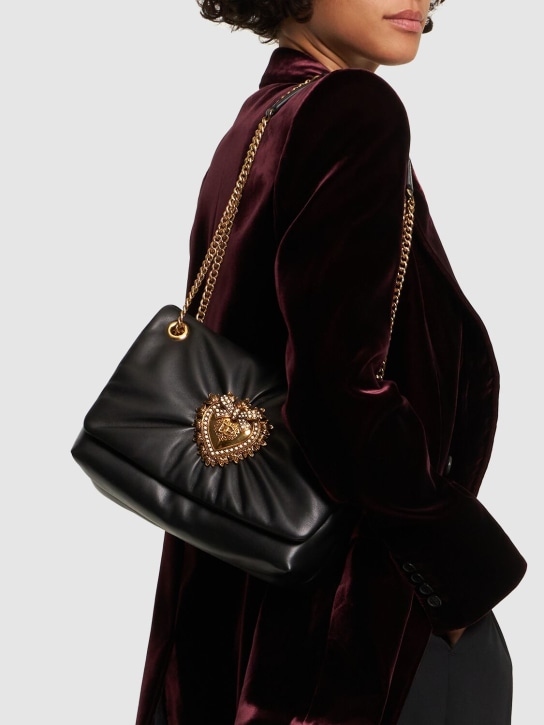Dolce&Gabbana: Kleine Tasche aus weichem Nappaleder „Devotion“ - Schwarz - women_1 | Luisa Via Roma