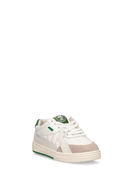 Palm Angels: University leather lace-up sneakers - White/Green - kids-girls_1 | Luisa Via Roma