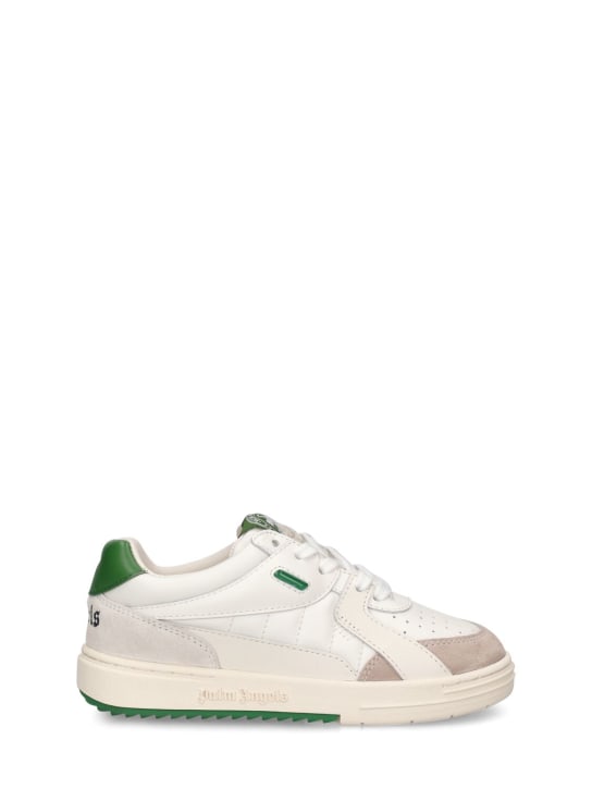 Palm Angels: University leather lace-up sneakers - White/Green - kids-girls_0 | Luisa Via Roma