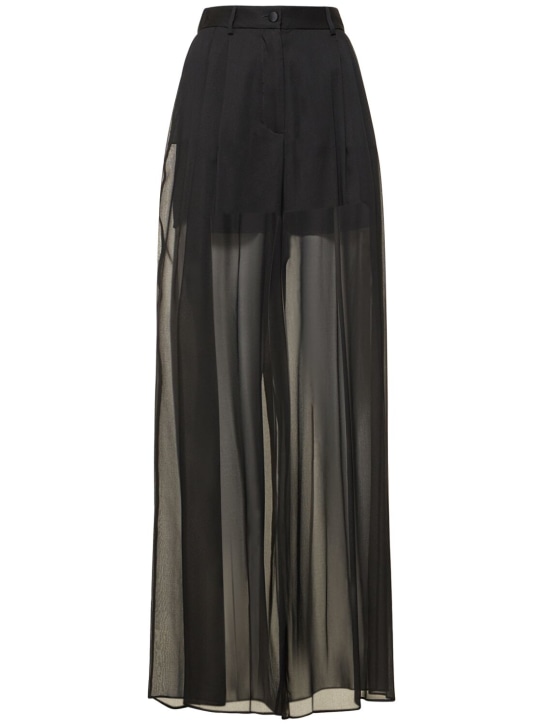 Dolce&Gabbana: Sheer stretch silk wide leg pants - women_0 | Luisa Via Roma