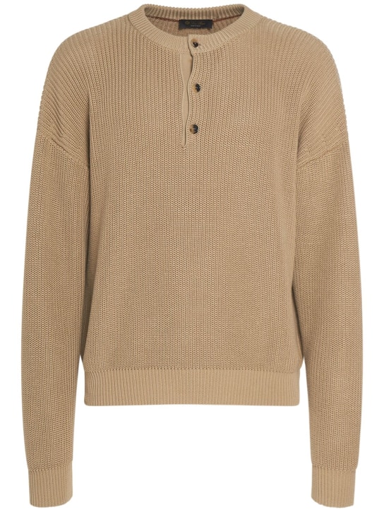 Loro Piana: Serafino cotton crewneck sweater - Bej - men_0 | Luisa Via Roma
