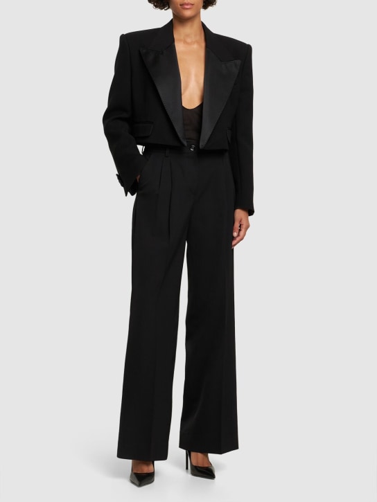 Dolce&Gabbana: Pantalon évasé en laine stretch taille haute - Noir - women_1 | Luisa Via Roma