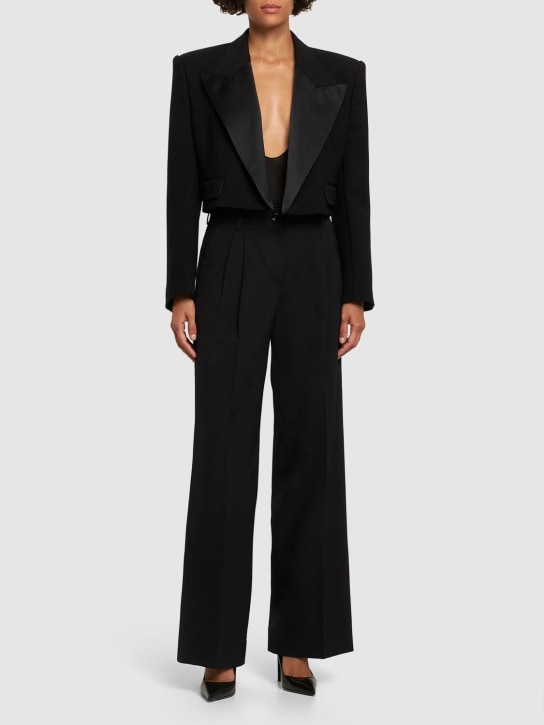 Dolce&Gabbana: Wool blend cropped tuxedo jacket - Siyah - women_1 | Luisa Via Roma