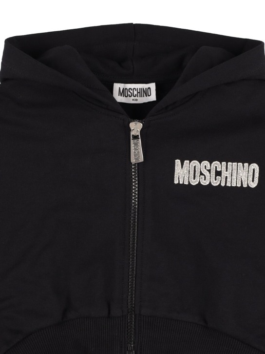 Moschino: Full-zip hooded cotton sweatshirt - Siyah - kids-girls_1 | Luisa Via Roma