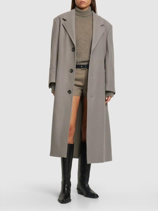 AMI Paris: 大廓型羊毛华达呢长款大衣 - 灰褐色 - women_1 | Luisa Via Roma