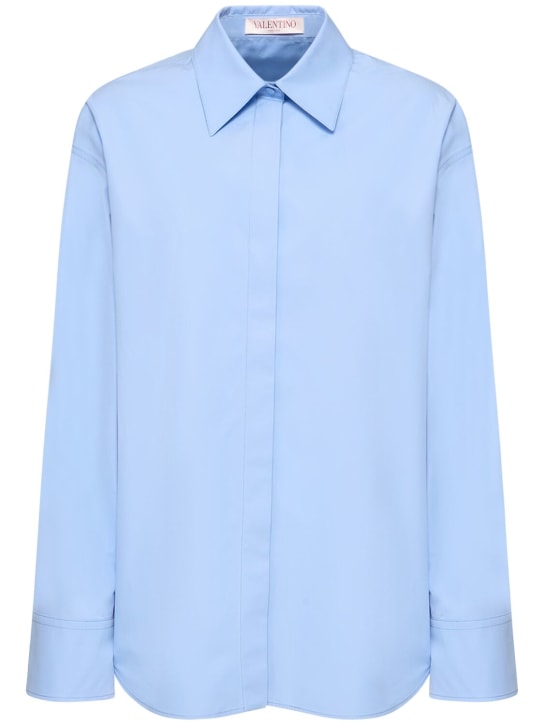 Valentino: Camisa de popelina de algodón - Azul Claro - women_0 | Luisa Via Roma