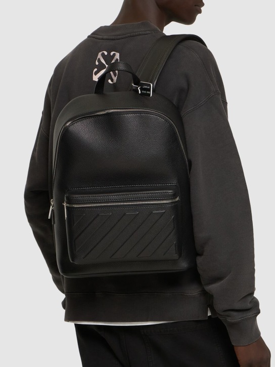 Off-White: Diagonal leather backpack - Siyah - men_1 | Luisa Via Roma