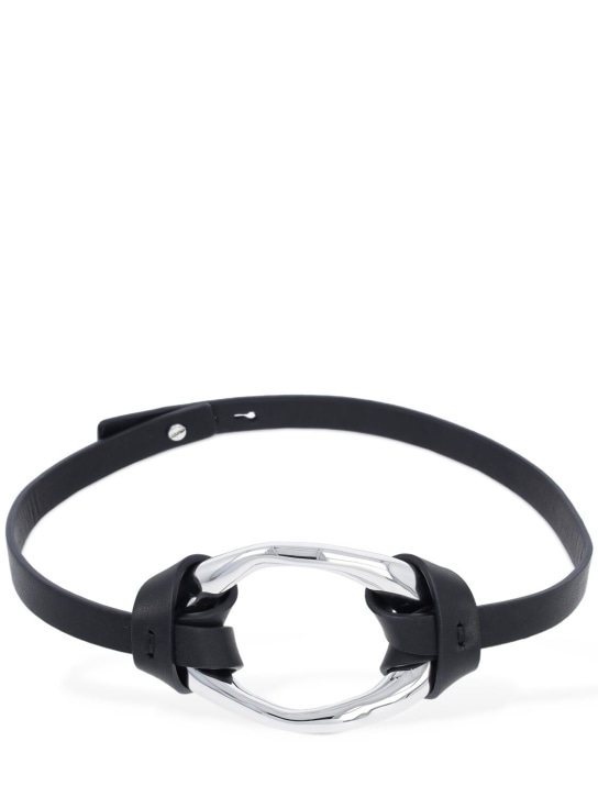 Jil Sander: Halsband aus Leder „BW5 2“ - Silber/Schwarz - women_0 | Luisa Via Roma